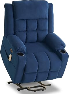 Power Lift Chair Recliners for Elderly with Heat and Massage, Recliner Chairs for Adults, Upgraded Fabric Recliner with USB & Type-C Charge Port, Cup Holders, L9911(Blue)