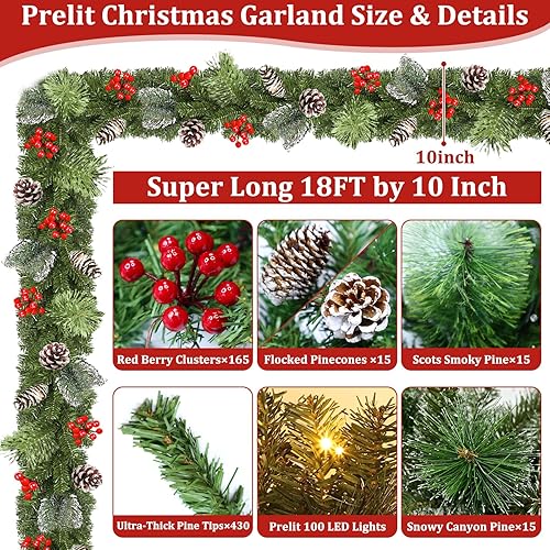 Miniatura 2 de Guirnalda de Navidad súper larga y temporizadora, 8 modos  18 pies por 10 pulgadas preiluminada al aire libre para escalera, porche, puerta