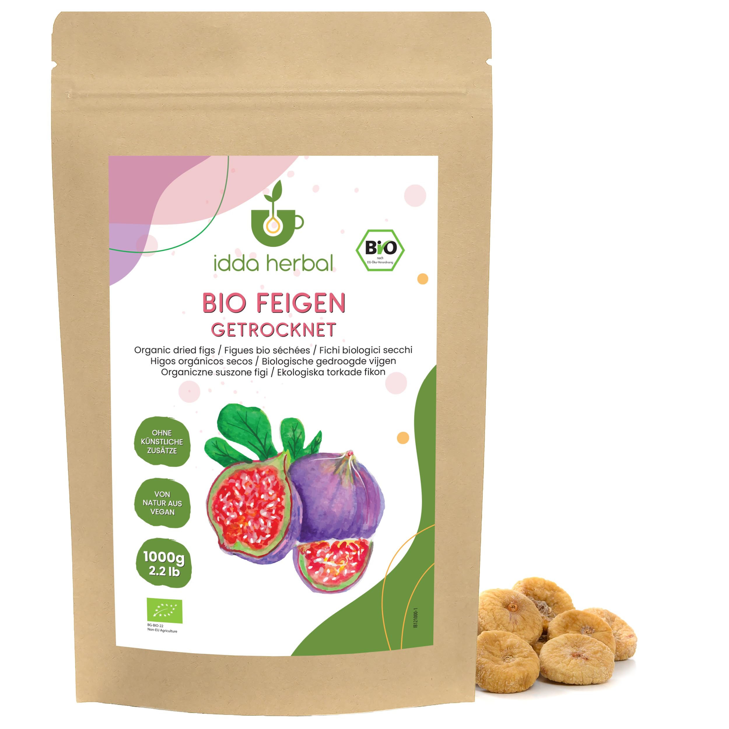 Higos Secos Orgánicos (1kg), Higos Secos Enteros de Cultivo Orgánico, 100% Naturales y Puros, Snack de Fruta Listo para Comer, Vegano
