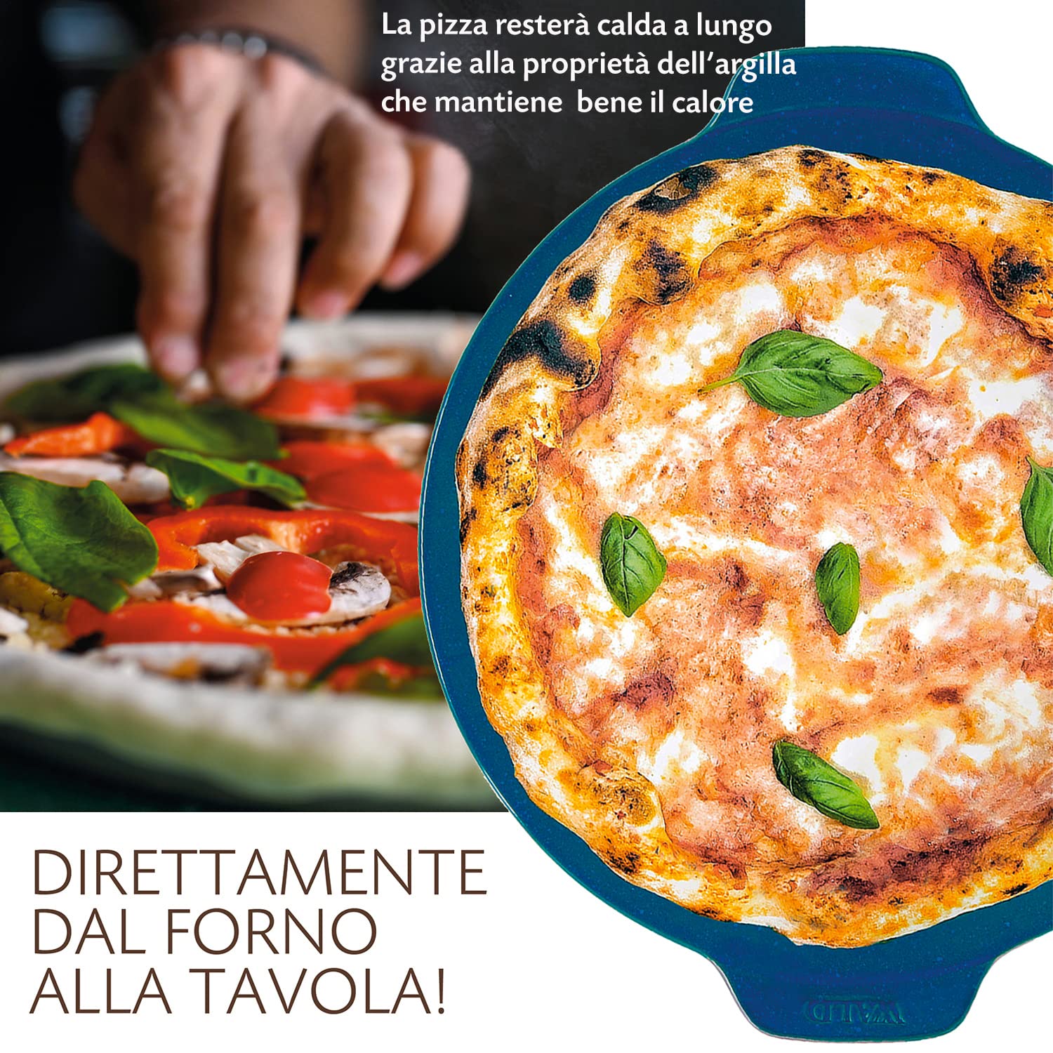 Wald - Cuoci Pizza in Argilla, per Cottura su Barbecue, Forno e Microonde fino a 500°C. Piastra Smaltata per Preparare in Casa Pizze Croccanti e Saporite. 4 Colori diametro cm 33