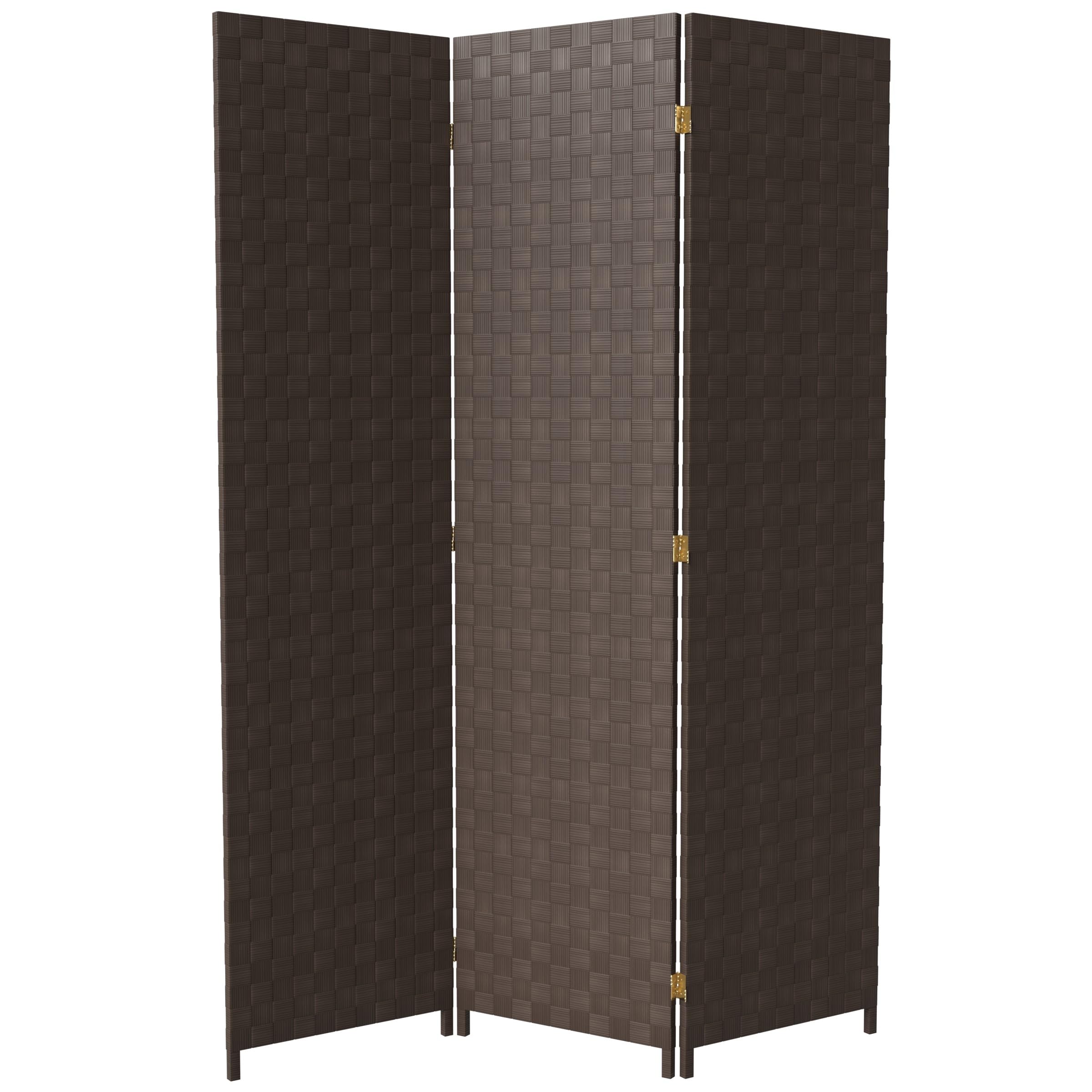 Red Lantern 6 ft. Tall Woven Fiber Outdoor All Weather Room Divider - 3 Panel - Dark Brown
