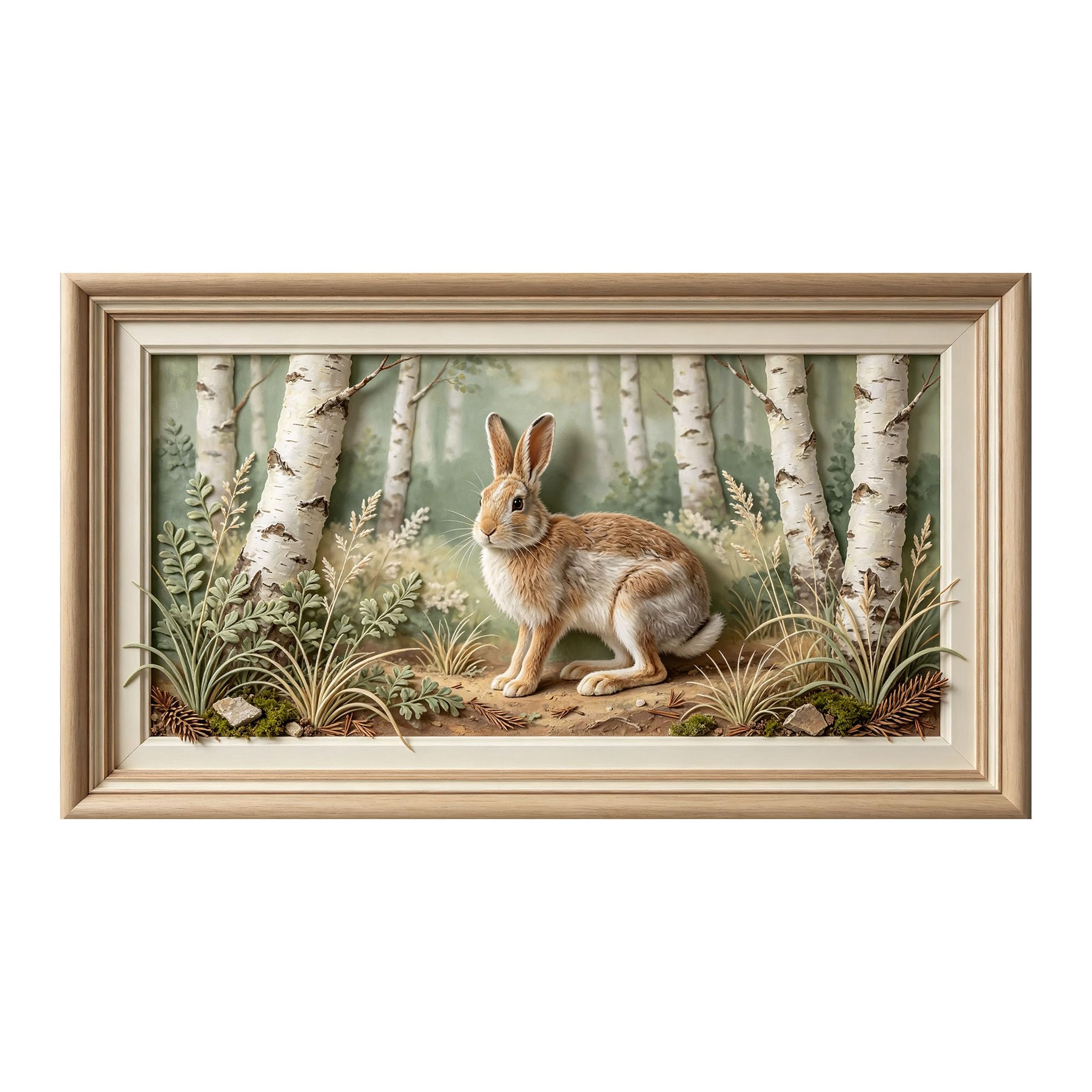 Yzpallescene 3D 3D Framed Wall Art 50cm×90cm Forest Rabbit Landscape Oil Painting Large Size SelfAdhesive Removable Wall Decor Prints Artwork for Living Room Bedroom Office
