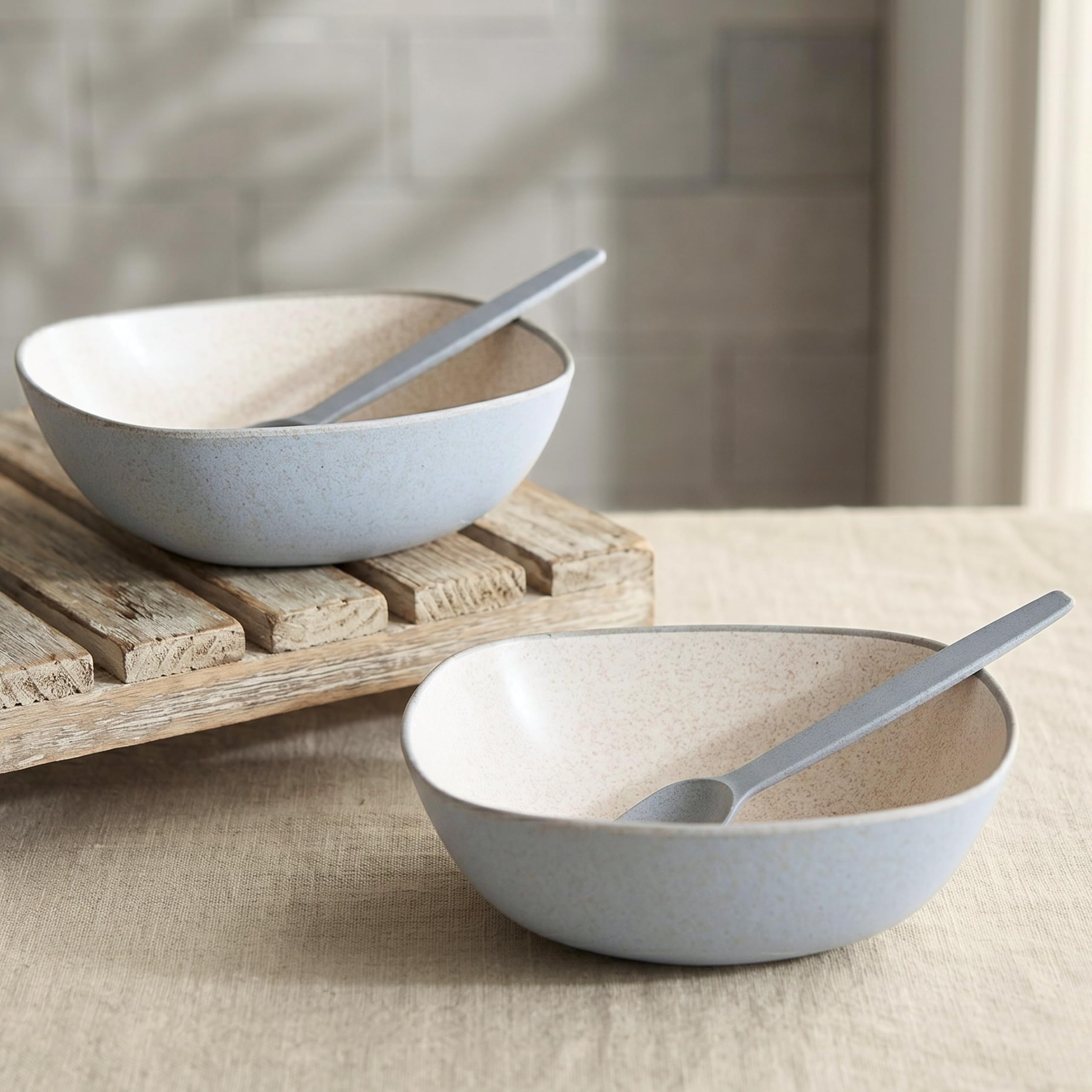 Eha Set of 2 Earth-Friendly Multipurpose Bowls for Kitchen | 600 ml | Made with Bamboo Fibers & Rice Husk | Microwave Safe Bowl | for Hot & Cold Serving Bowl Set | Azure