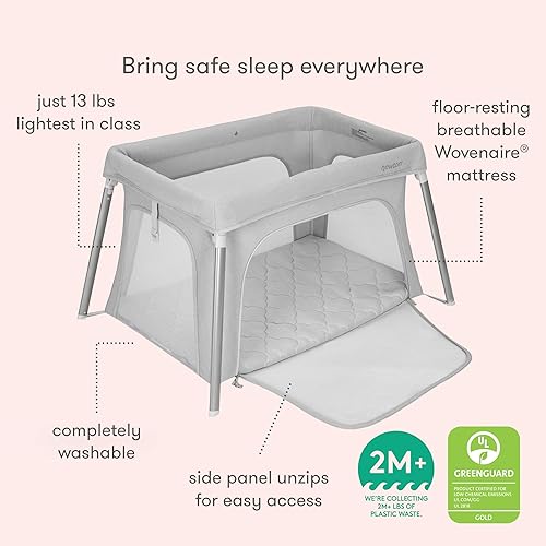 Miniatura 7 de Newton Baby Cuna de viaje compacta y patio de juegos Colchón transpirable y lavable, tamaño plegable de mano, correas de mochila, gris, accesorio