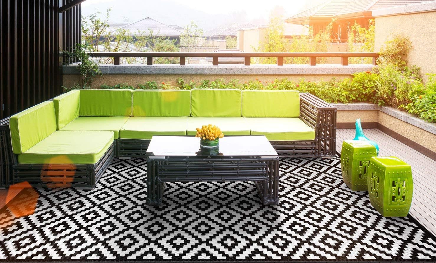 Green Decore Outdoor Plastic Rugs, Recycled, Black/White, 240 X 300 cm