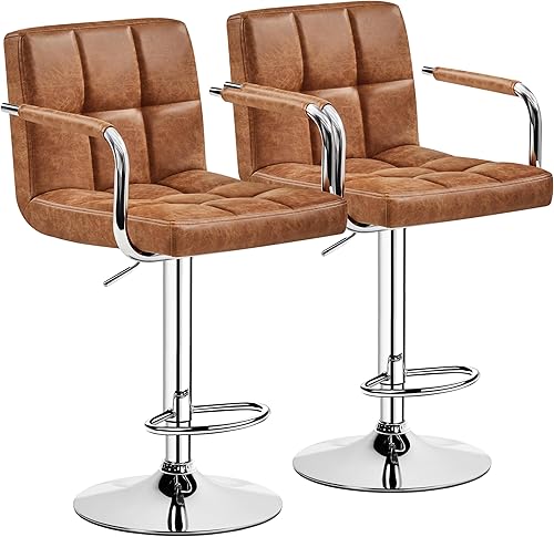 Miniatura 20 de Yaheetech Juego de 2 taburetes de bar ajustables de piel sintética, taburetes de mostrador modernos con respaldo y reposapiés, taburetes de bar