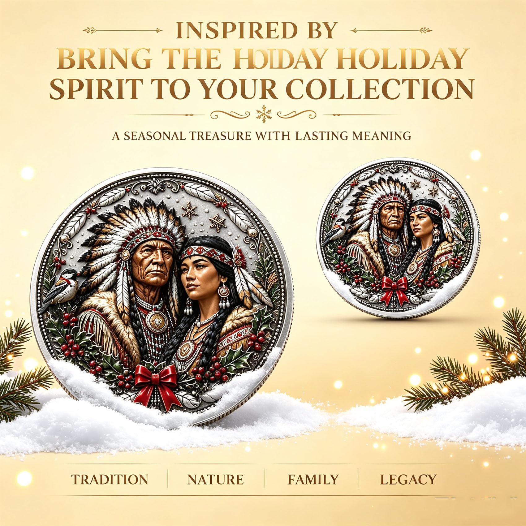 Moneta commemorativa natalizia a tema nativi americani Doppio lato (5Pcs)