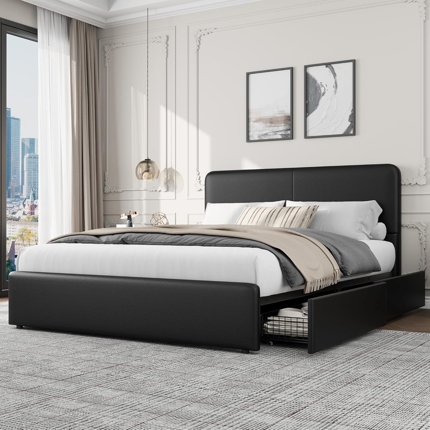 IDEALHOUSE Full Size Platform Bed Frame with Storage