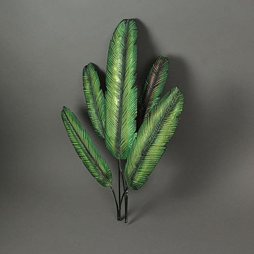 Miniatura 7 de Placa decorativa de metal verde con hojas de plátano para colgar en pared, planta tropical, 20 pulgadas de alto, fácil instalación, añade elegancia