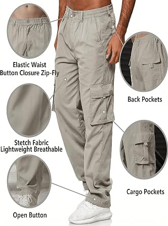 Men Outdoor Cargo Pant Lightweight Tactical Pant Hiking Jogger Classic Fit Multi Pockets