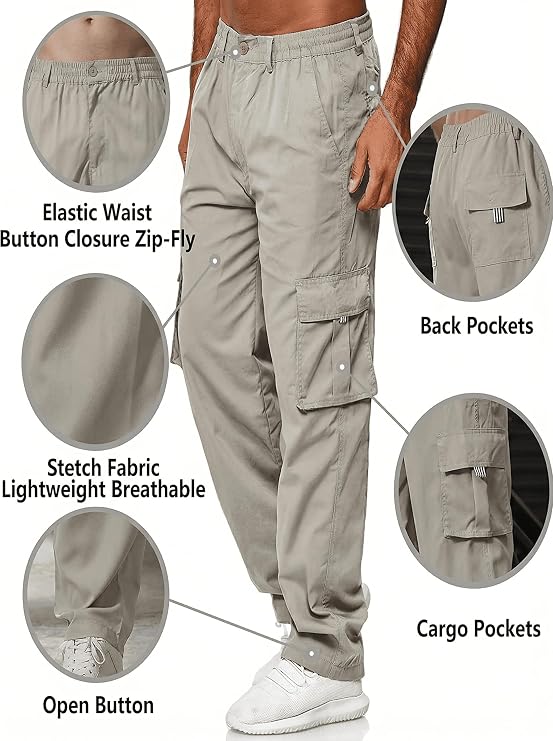 Men Outdoor Cargo Pant Lightweight Tactical Pant Hiking Jogger Classic Fit Multi Pockets