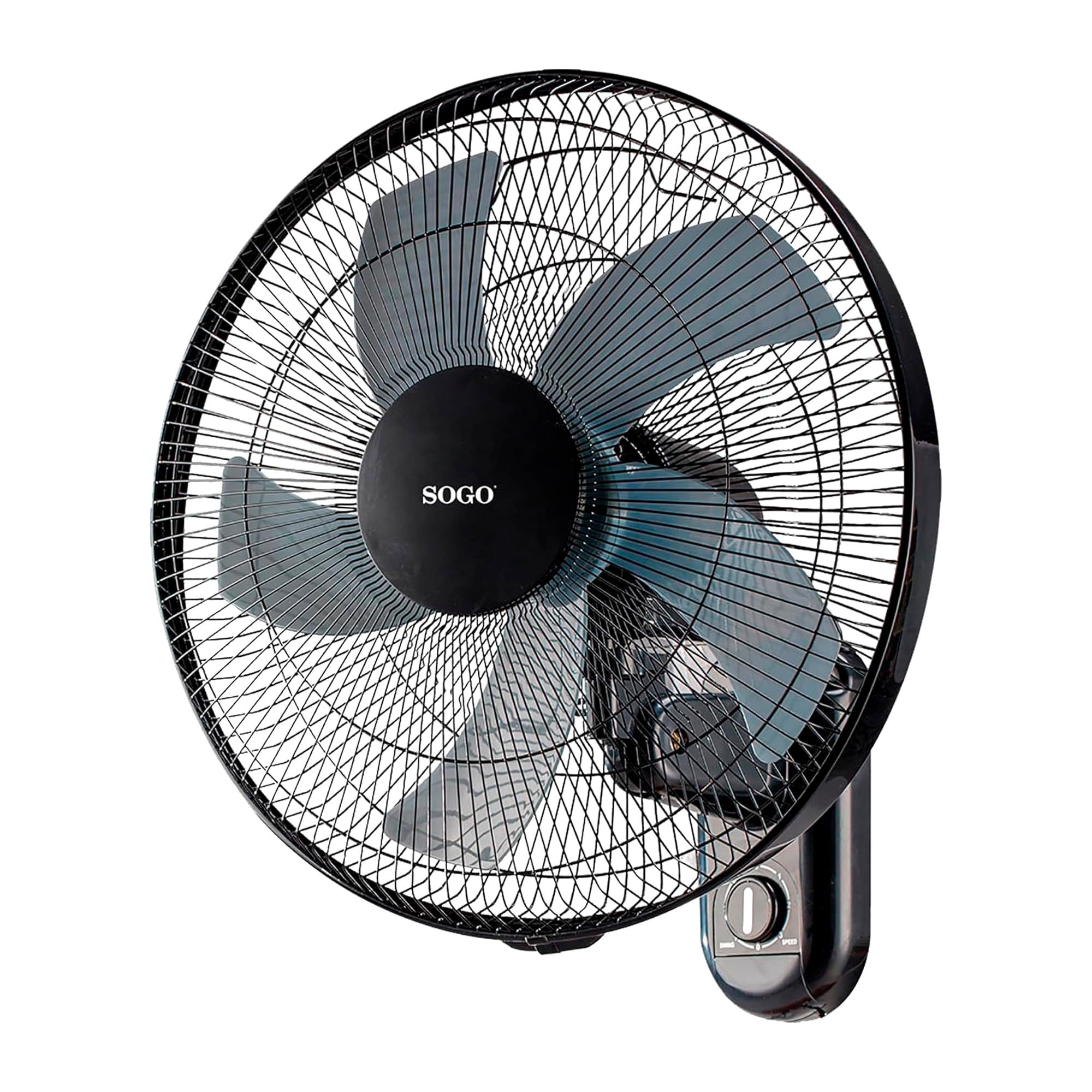 SOGO Ventilador de Pared Silencioso con 5 Aspas y 3 Velocidades - Ventilador de Pared Bajo Consumo con Oscilación Automática e Inclinación Ajustable - Ventilador Potente para Hogar u Oficina
