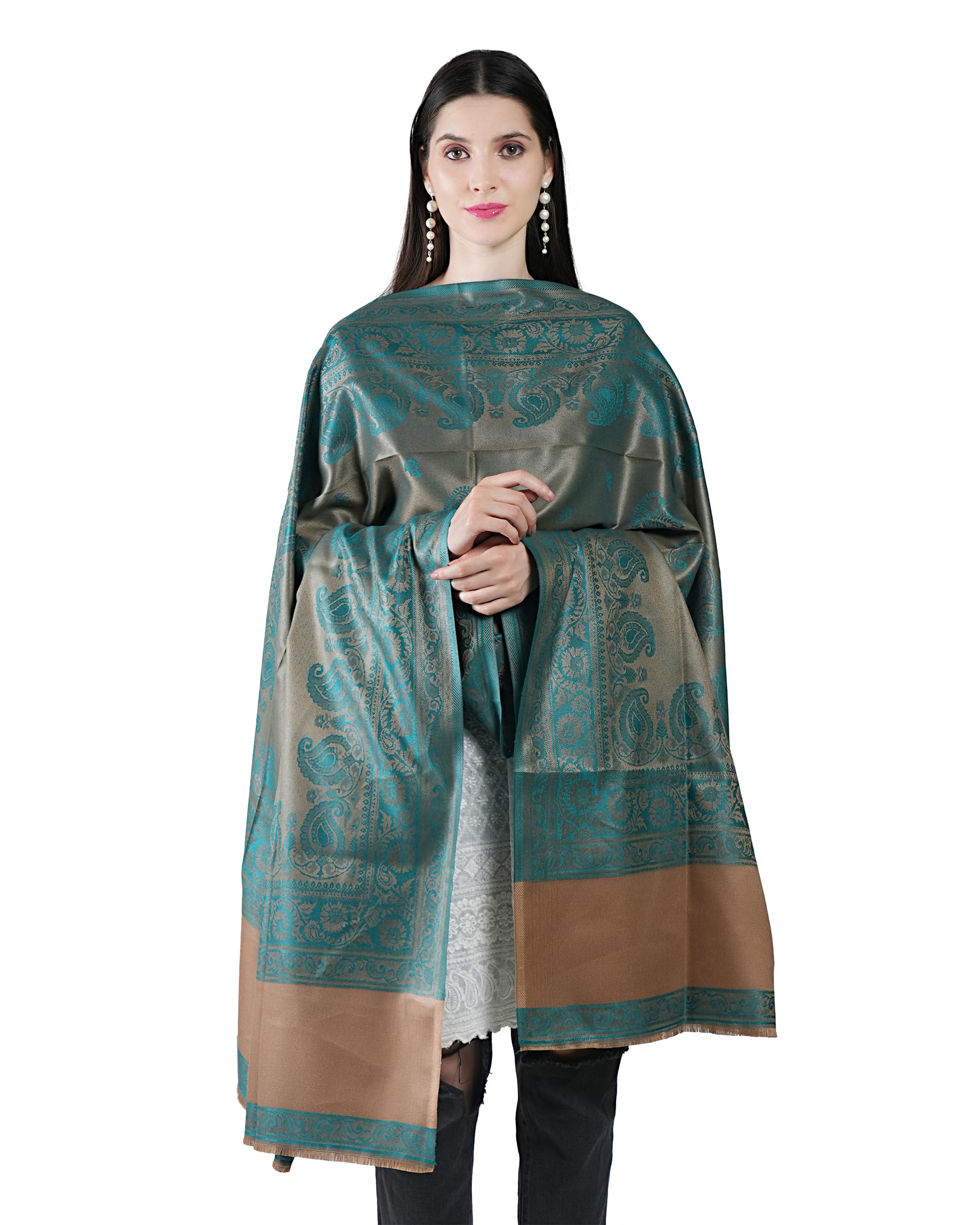 manra Women's Self Paisley Kashmiri Jamawar Reversible Winter Shawl (SIZE: 40" X 80")_727-picture-34