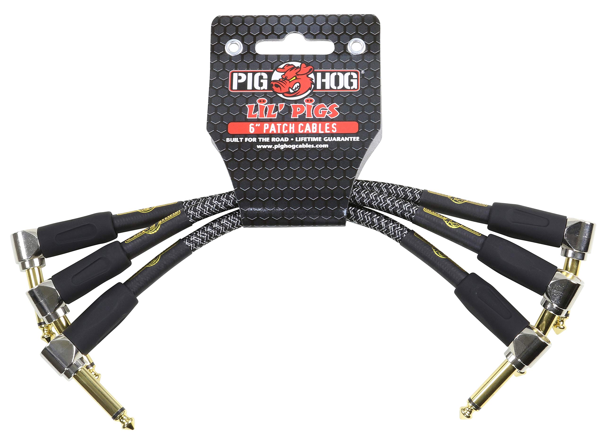 Pig HogPHLIL6AG Lil' Pigs Right-Angle 1/4" Vintage Amplifier Grill Instrument Patch Cables, 6" (3 Pack)