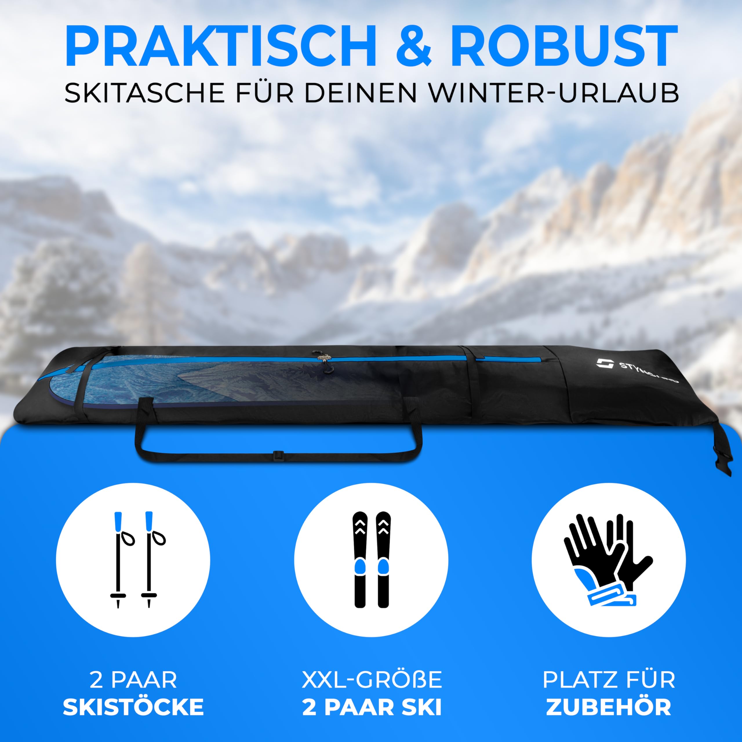 STYNGARD Snowboardtasche mit Rolltop [140 cm bis 190 cm] - Boardbag Snowboard mit wasserdichter Polsterung im Bindungsbereich - Snowboardtasche Modell Whistler
