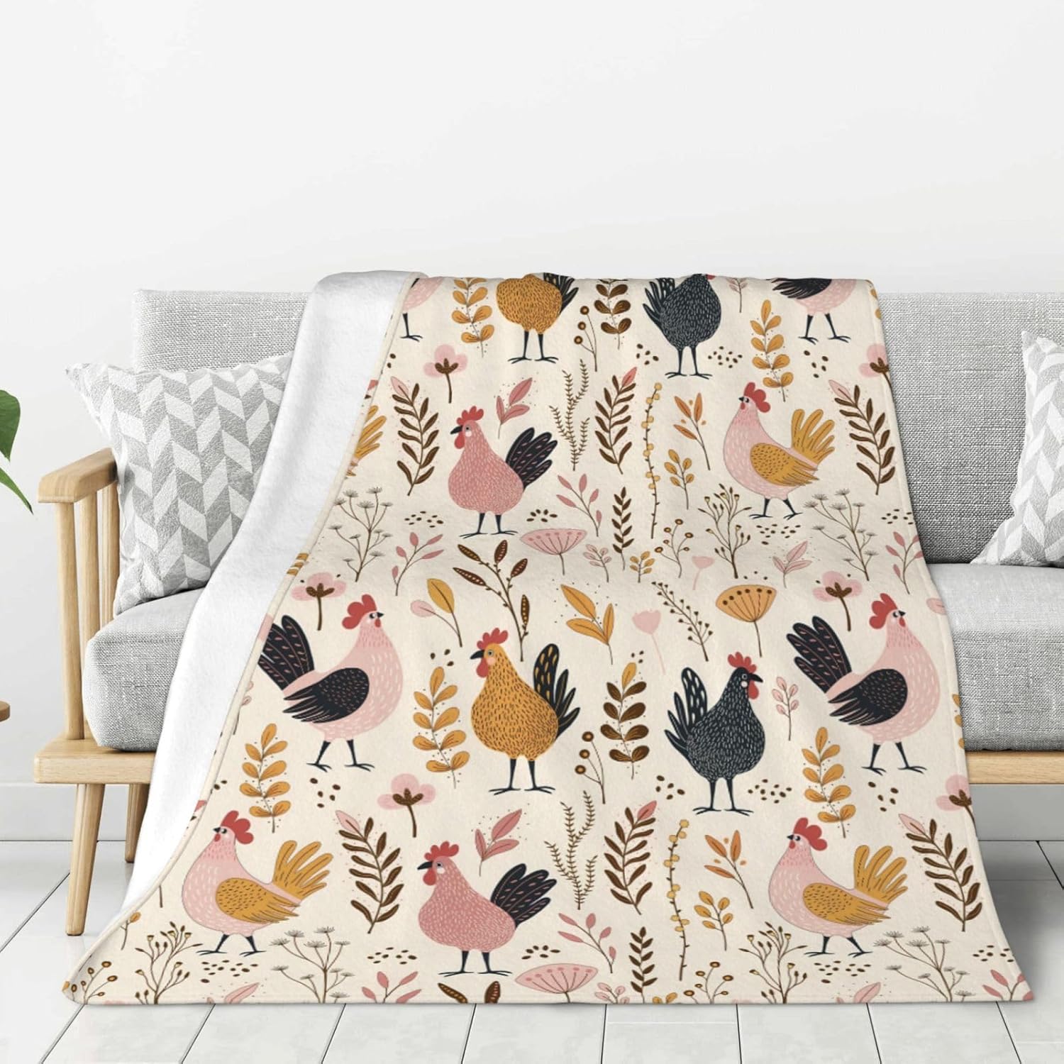 Chicken Throw Blanket – Gift for Chicken Lovers – Premium Anti-Pilling Flannel Soft Warm Lightweight Blanket (Cute Chickens, 80"x60")