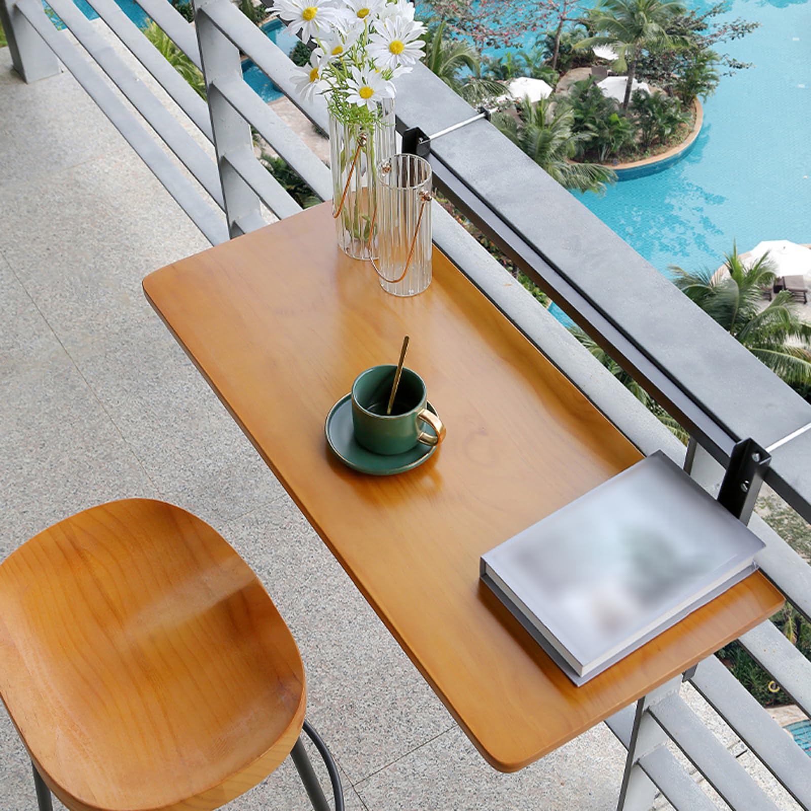 Mesa de balcón plegable que ahorra espacio, resistente mesa colgante para uso al aire libre, diseño suspendido, ideal para suministros de oficina y plantas en maceta