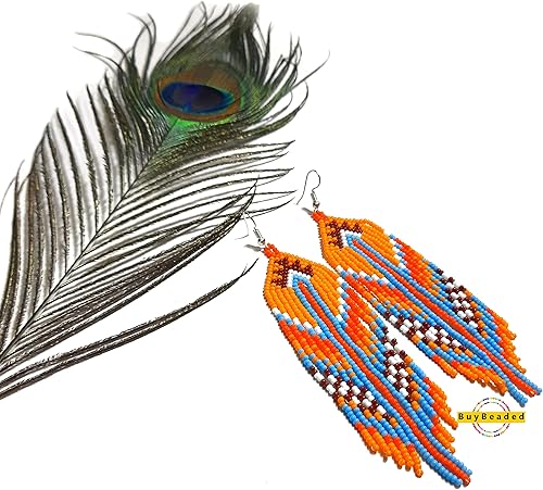 Miniatura 3 de Pendientes hechos a mano con cuentas de cristal de estilo nativo americano, pendientes de cuentas nativas al estilo mexicano de artesanos, regalos