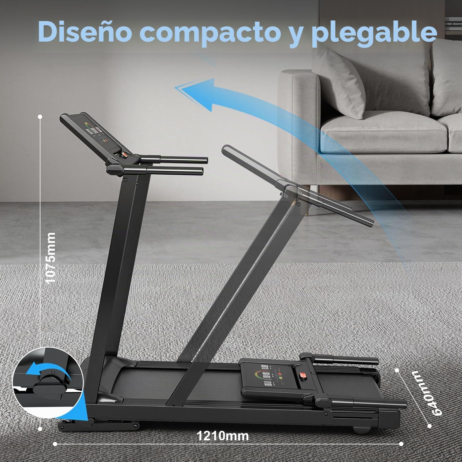 Cinta de Correr, Cinta de Correr Plegable 4 en 1: inclinación Regulable eléctricamente hasta un 12%; Velocidad de 1-8 KM/H; con Pantalla LED y Panel de Control; Plataforma y barandillas Desmontables.