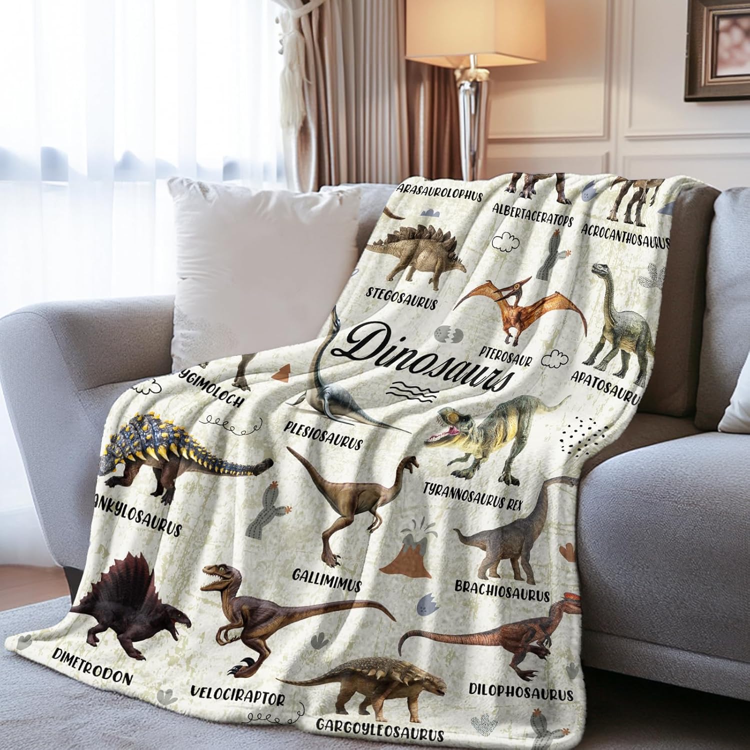 Dinosaur Blanket for Boys, Dinosaur Gifts for Son Grandson Nephew, Dinosaurs Birthday Decorations, Personalized Dinosaurs Alphabet Blanket, Thanksgiving Gifts, 50"X60" - Image 3