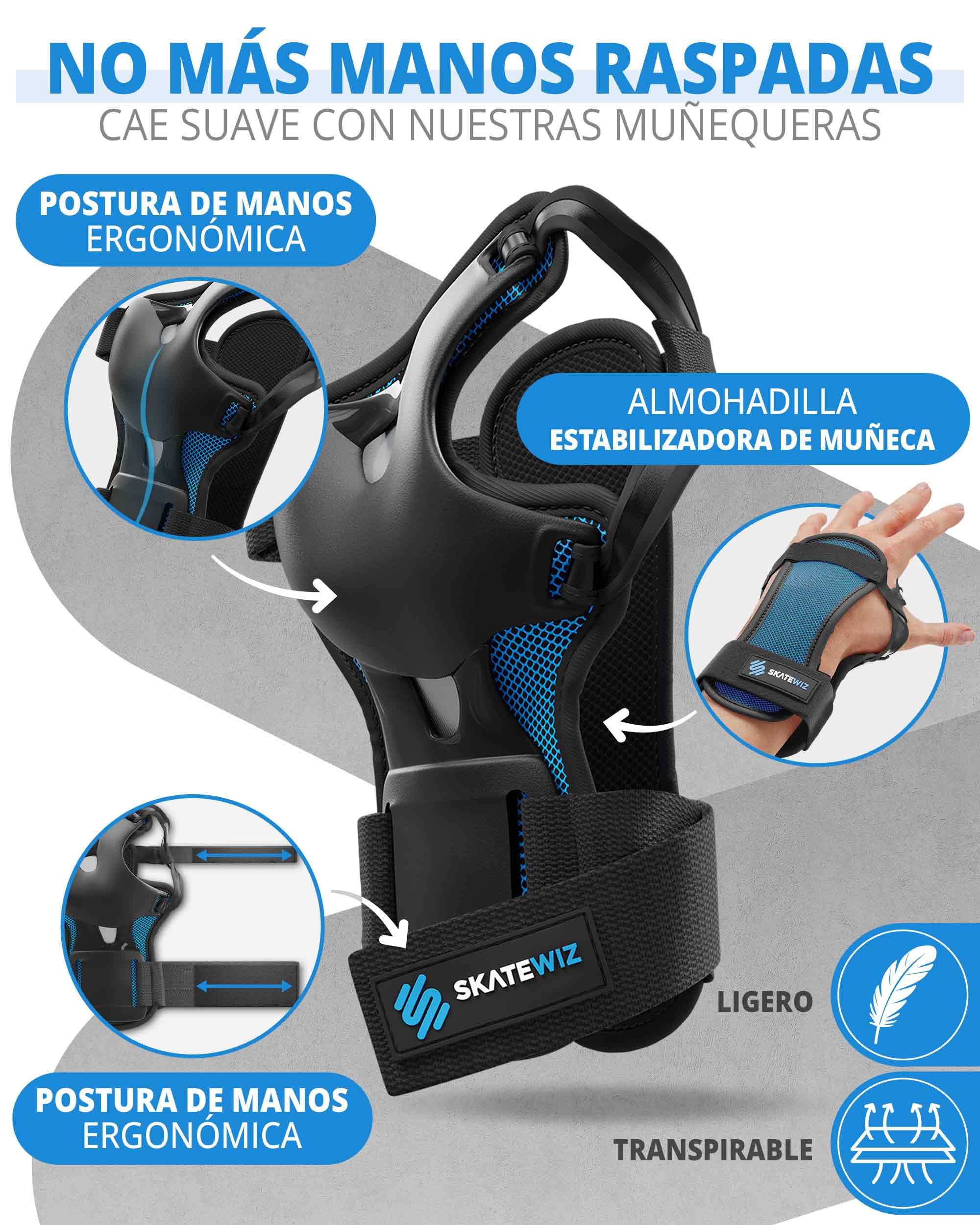 SKATEWIZ Protecciones Patines Set - Para Niño, Niña, Adolescentes y Adultos [6 piezas] con Rodilleras y Coderas Muñequeras - Protecciones Patines Niño — view 8