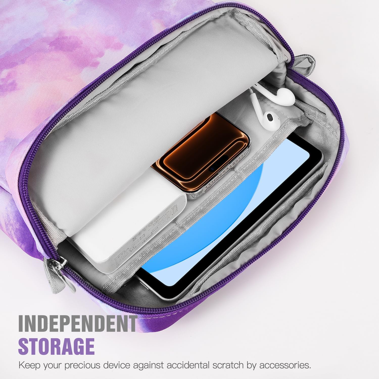 TiMOVO 9-11 Inch Tablet Sleeve Bag with Shoulder Strap for iPad 11-inch A16 2025, iPad 10th Gen. 10.9"/10.2", Galaxy Tab A9+/A11Plus 11", Watercolor Purple - Image 6