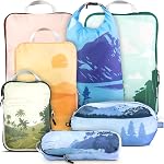 Large Compression Packing Cubes for Travel-Packing Cube Luggage Organizers 7 Piece Set for Checked Luggage-Ultralight, Expandable/Compression Bags by TRIPPED Travel Gear (DustyTeal/White)
