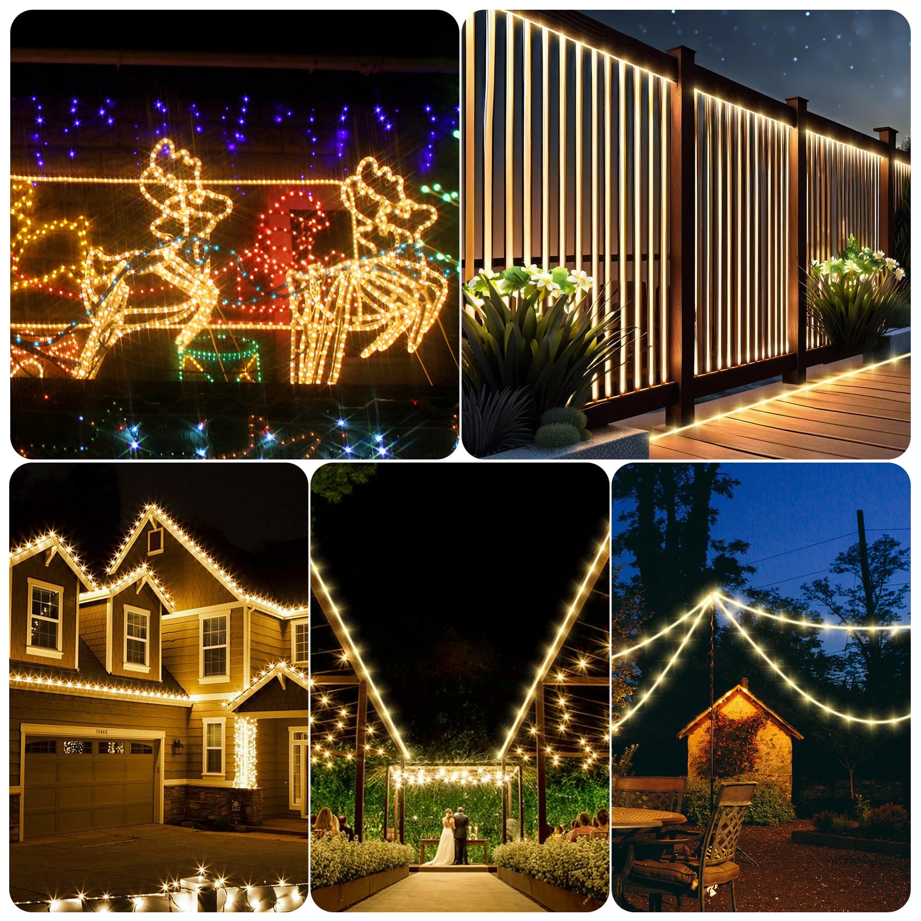 Wąż świetlny LED, 6 m, do użytku na zewnątrz, z pilotem zdalnego sterowania, funkcja pamięci, 216 diod LED, wąż świetlny, na zewnątrz, ciepła biel, 6 trybów jasności, możliwość ściemniania
