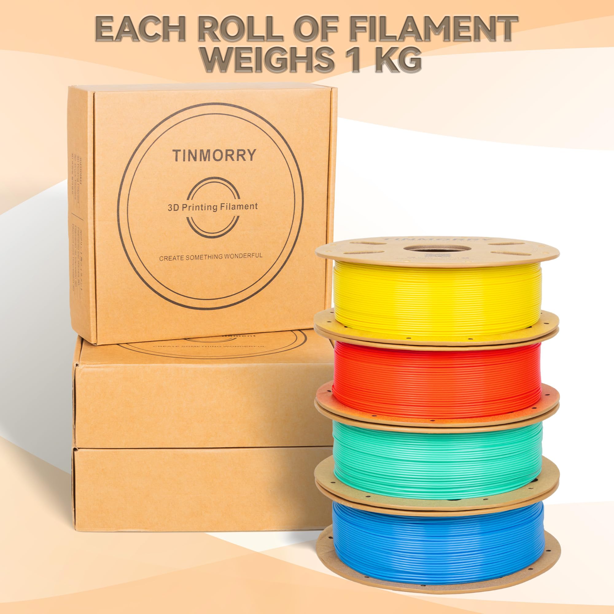 TINMORRY Filament PETG Rapid 1,75 mm, filament do drukarki 3D 1 kg × 4, 4 kolory