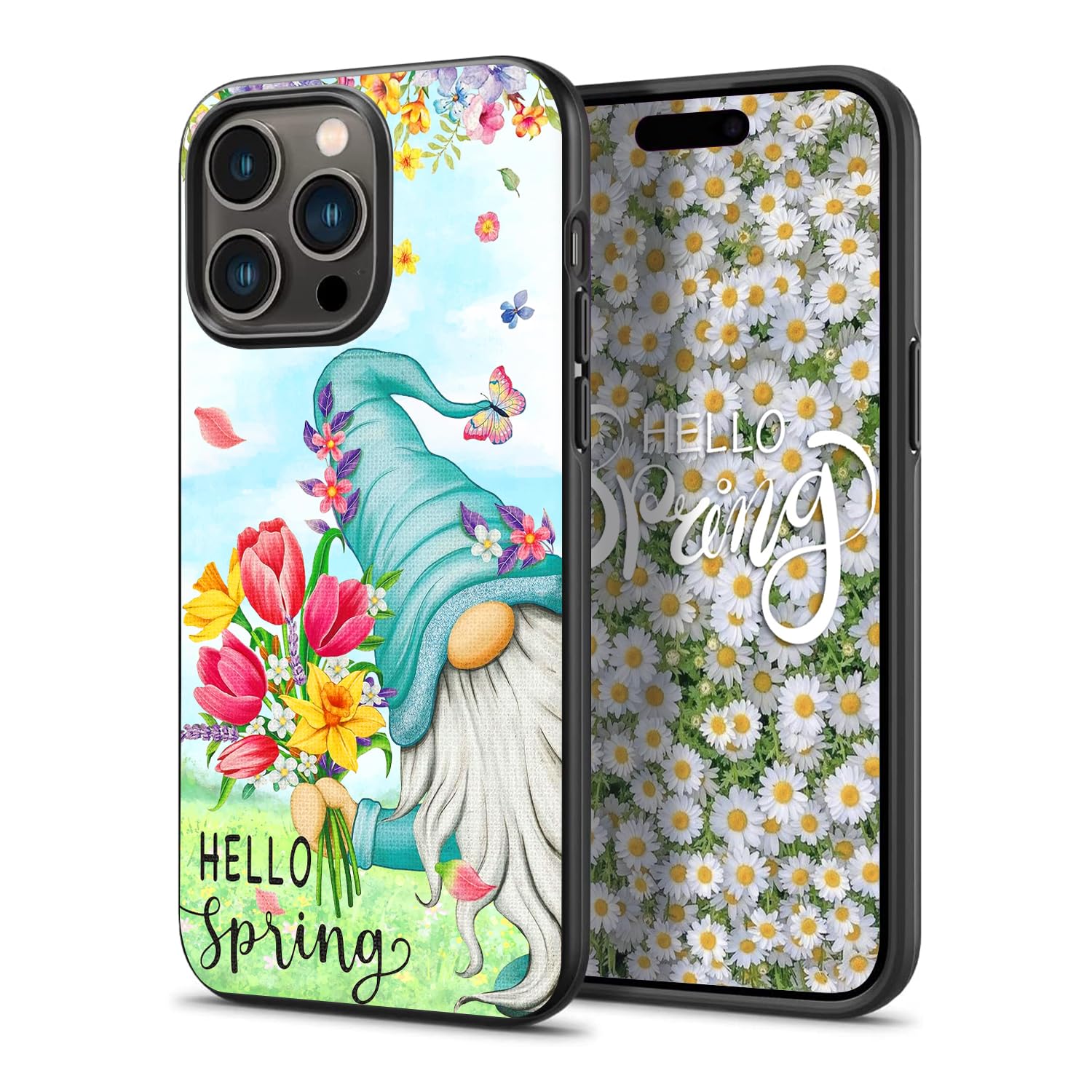 generic Hello Spring Gnome Flowers Butterflies Cover Phone Case for iPhone 15 14 13 12 11 Pro Max|Samsung Galaxy S24 S23 S22 S21 S20 FE Plus|A14 A54