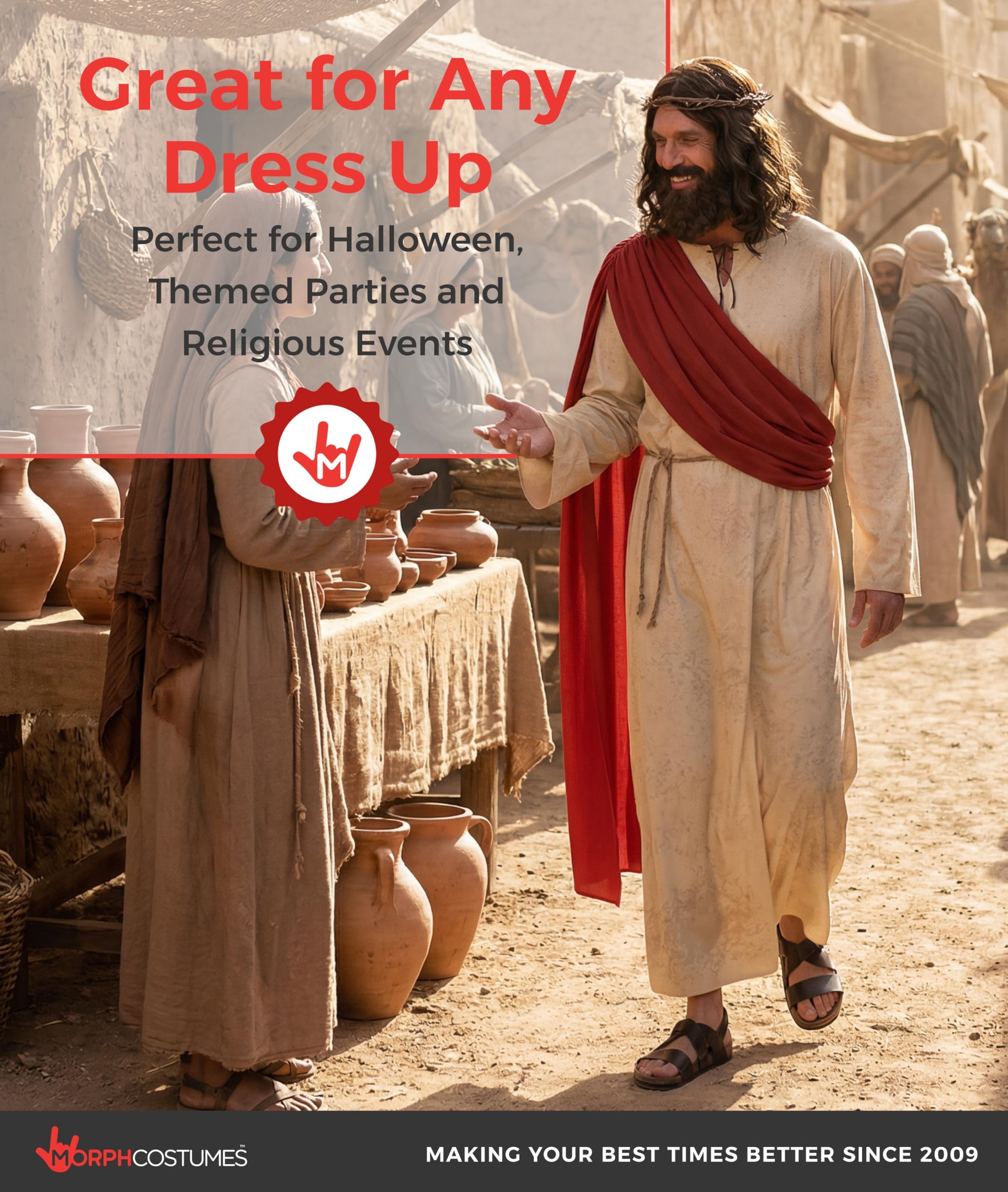 Morph Costume Gesù Cristo Uomo - Vestito Messia con Parrucca e Barba per Adulti, Abito Carnevale per Costumi Halloween Adulti e Feste a Tema