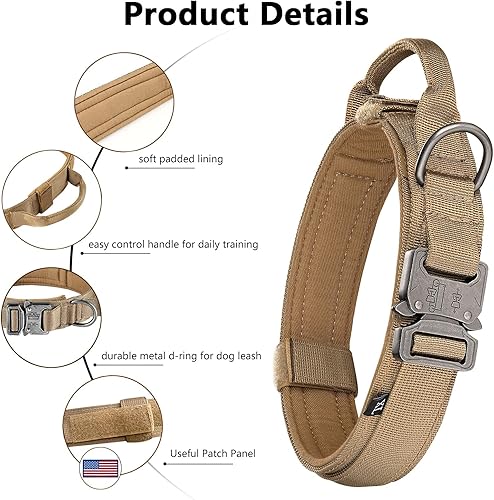 Miniatura 4 de DAGANXI - Collar táctico para perro, collar ajustable de nailon para adiestramiento con asa de control y hebilla, para perros medianos y grandes,