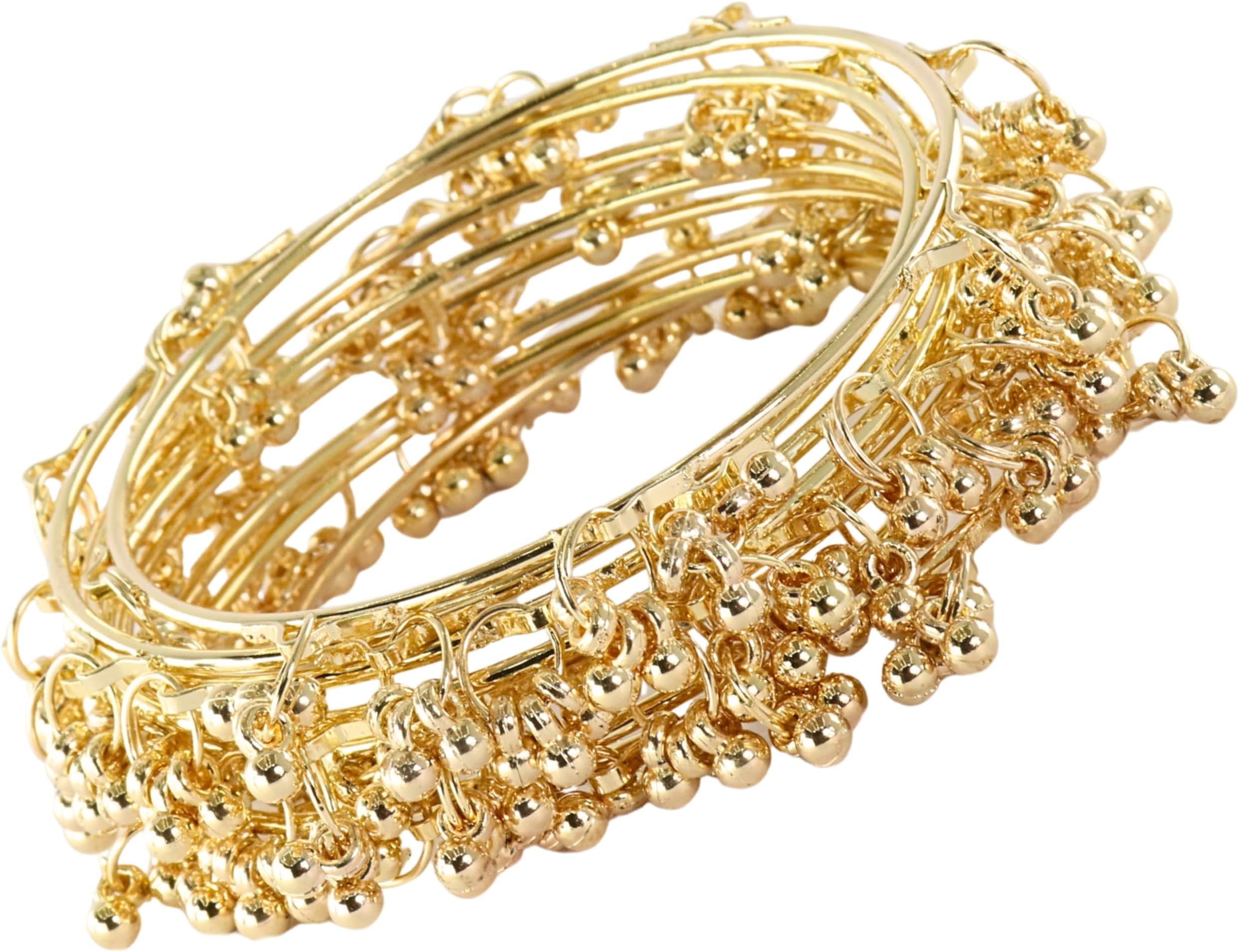 Ethnic Wear Bangles Gold-Tone Alloy with Musical Ghungroo Charms | Women Fashionable Jewelry | Designer Bracelet Bangles For Girls | Viral Kashmiri Chudiya for Weddings, Festivals & Parties