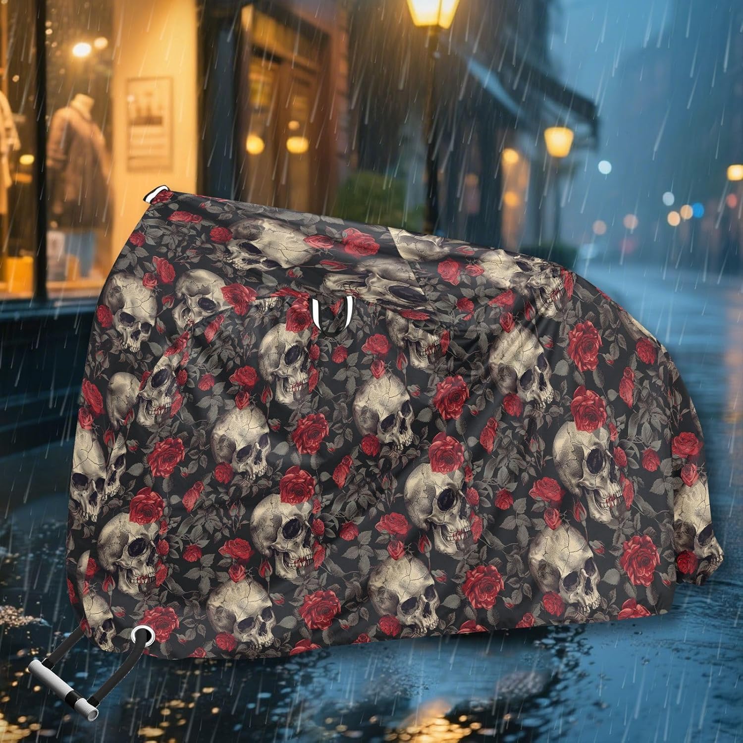 ALAZA Skull Red Rose Flower Floral Bike Cover Waterproof Outdoor Ebike Bicycle Covers Tarp Protection for 1/2 Bikes, Sun UV Dust Wind Proof