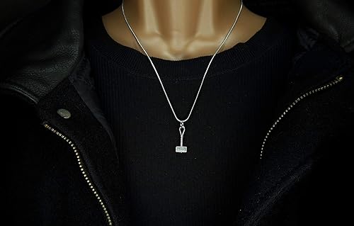 Miniatura 2 de Collar pequeño de martillo de Thors, cadena de serpiente de 20 pulgadas, dije de aleación de zinc de plata envejecida en cadena de acero inoxidable