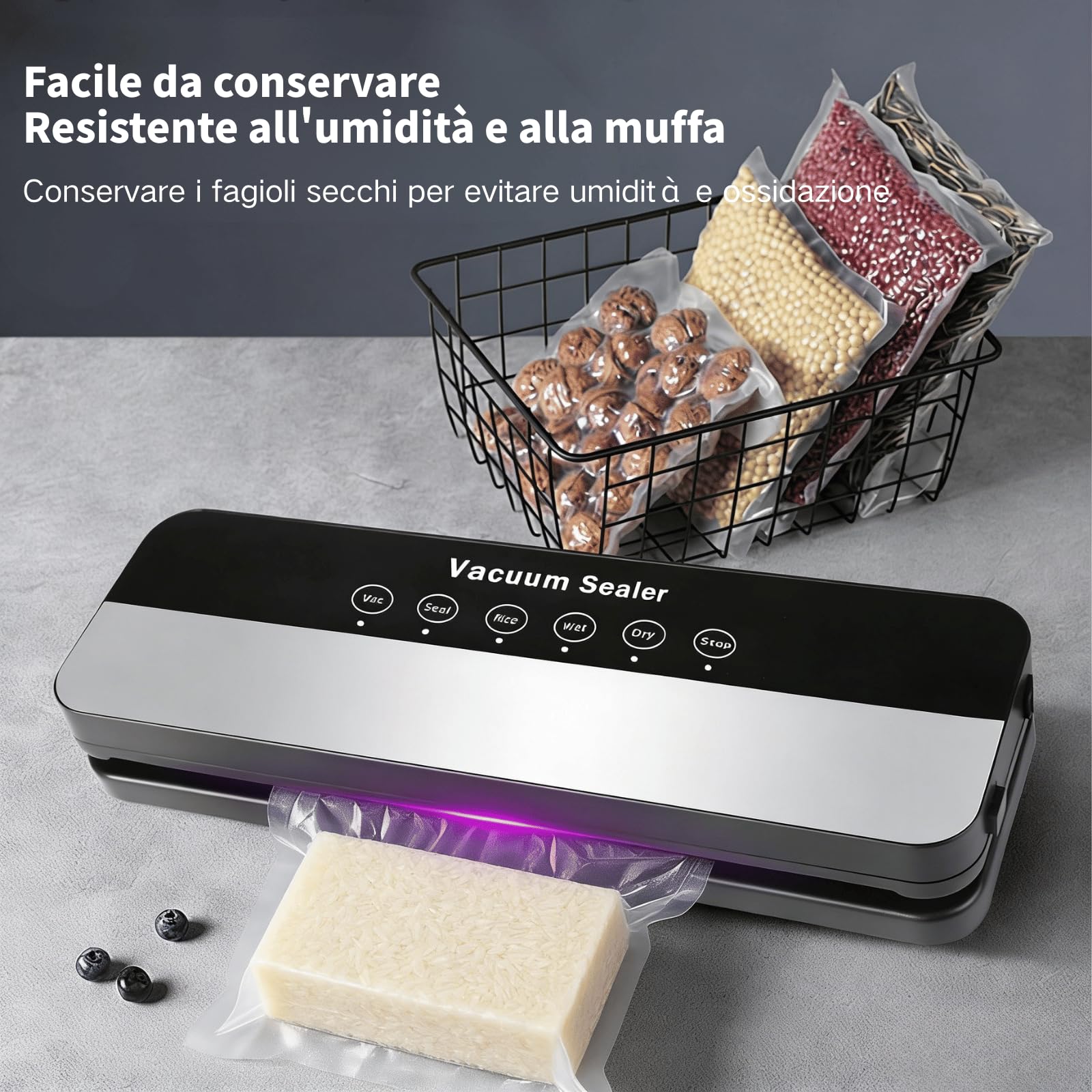 Macchina Sottovuoto Alimenti, 5 In 1 Macchina Sottovuoto Professionale Vacuum Sealer，Macchina Sottovuoto Domestica Per Conservazione Fresca(10 Sacchetti a Vuoto)