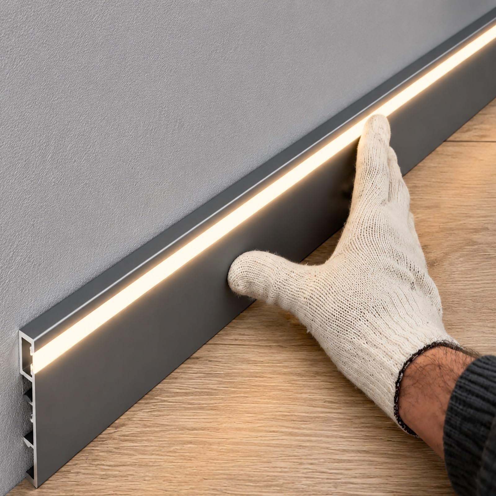 Apartment DIY Baseboard Trim, Customizable Indirect Lighting Wall Base Molding Trim for 10 Mm Led Strip, Floor Edge Protection Molding(A 8cm/3'',2.4m/7.9ft)