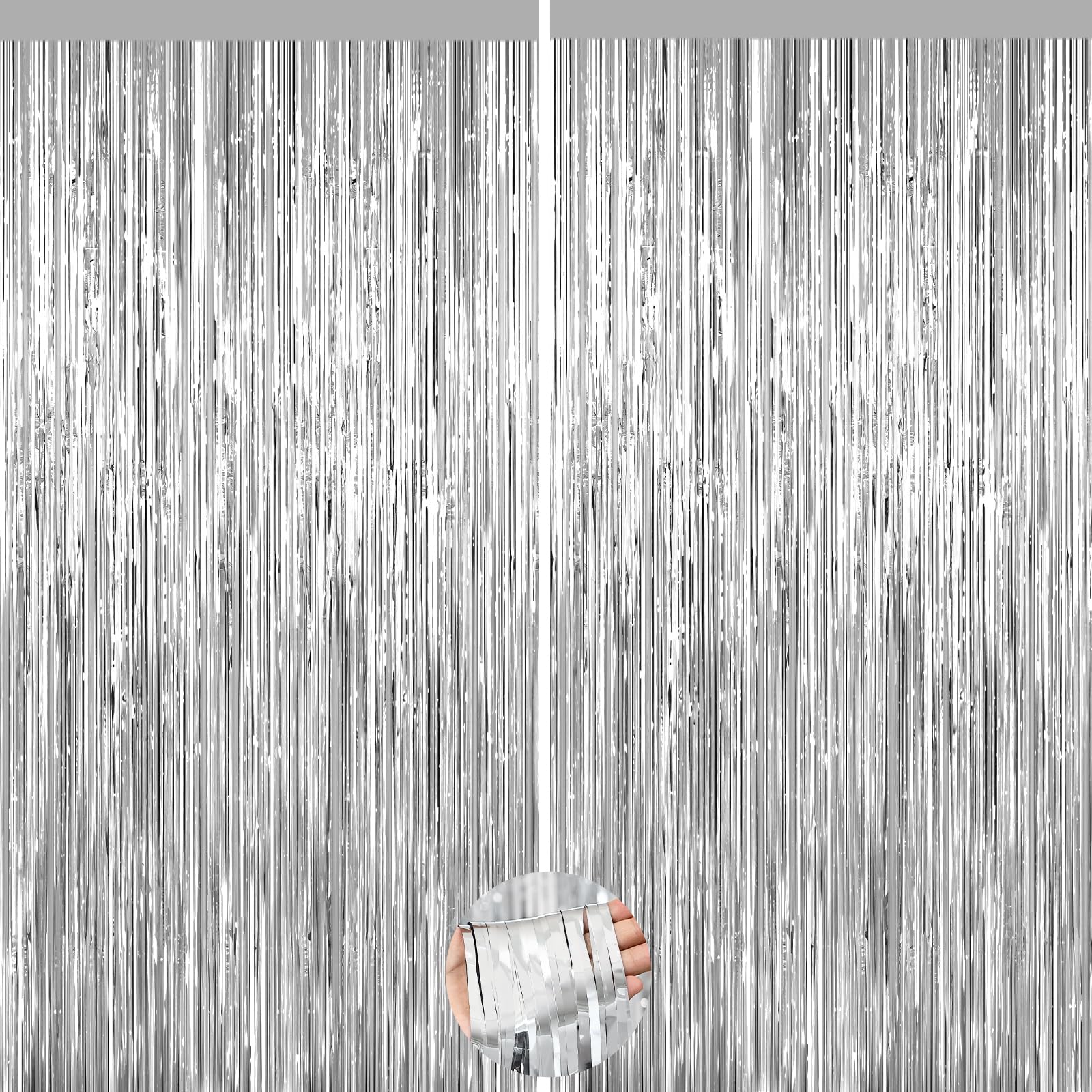 2Pack Silver Tinsel Backdrop,Birthday Party Decoration Streamer