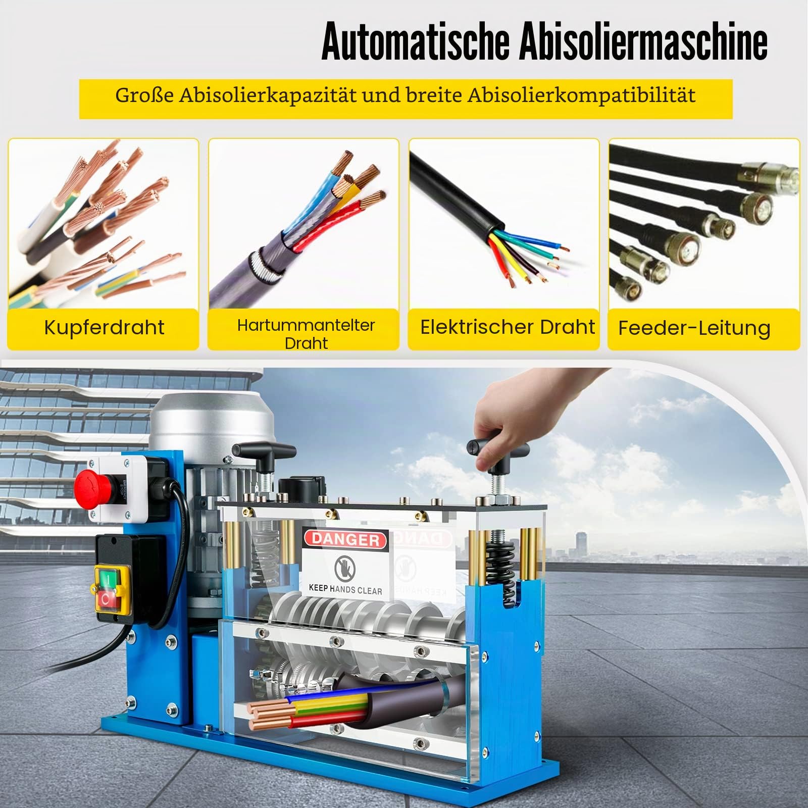 VEVOR Elektrische Abisoliermaschine, 370 W, 1,5 mm-38 mm, Kabelabisoliermaschine, Kabel Abisolierwerkzeug, 11 Kanäle 10 Klingen zum Recycling von Kupferdrähten/Entfernen, Isolierung aus Kunststoff