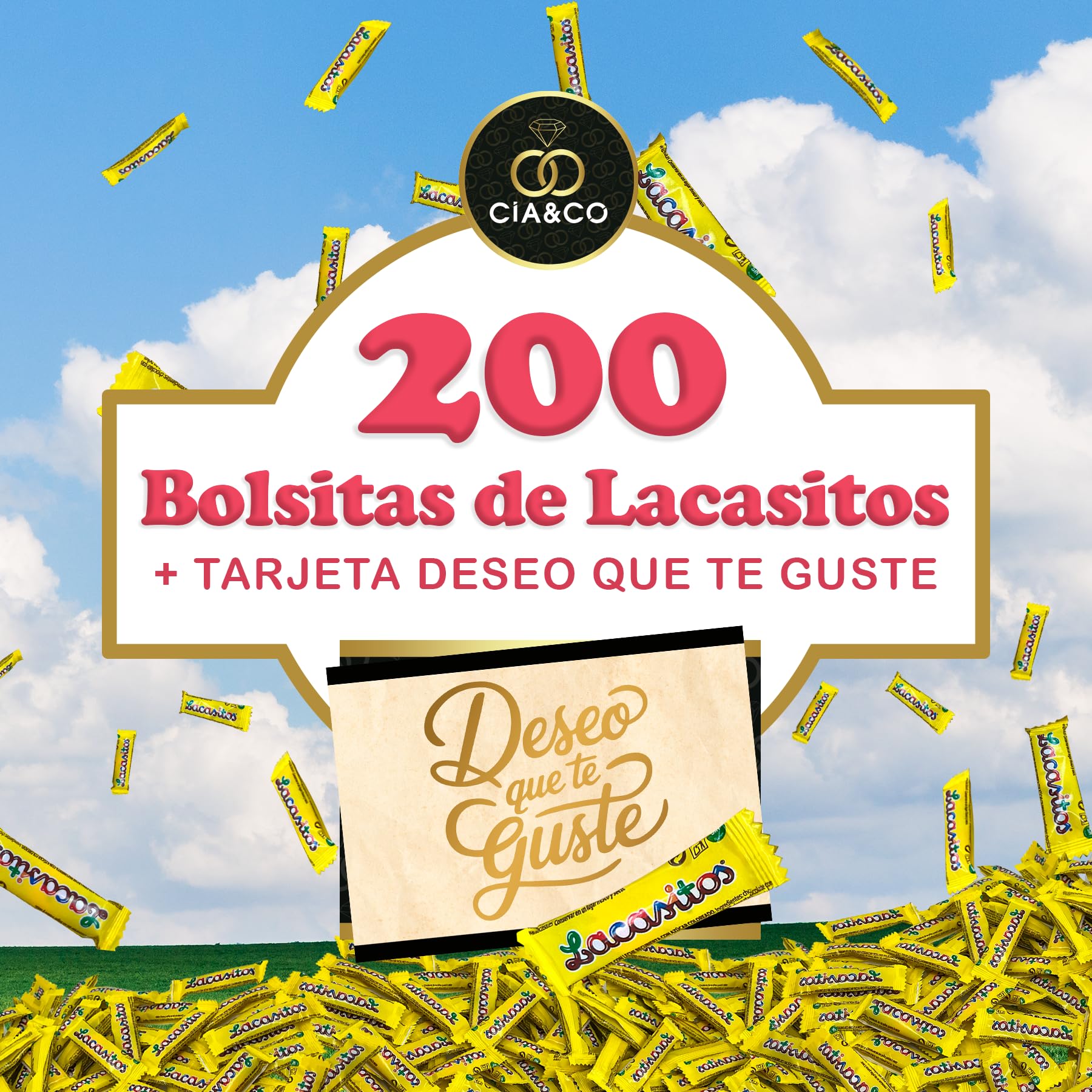 Lot de 200 Sachets Individuels de Lacasitos (3 par Pack) · Chocolat au Lait Coloré · Avec Carte Personnalisable Offerte · Idéal pour Anniversaires, Halloween, Fêtes ou Entreprises