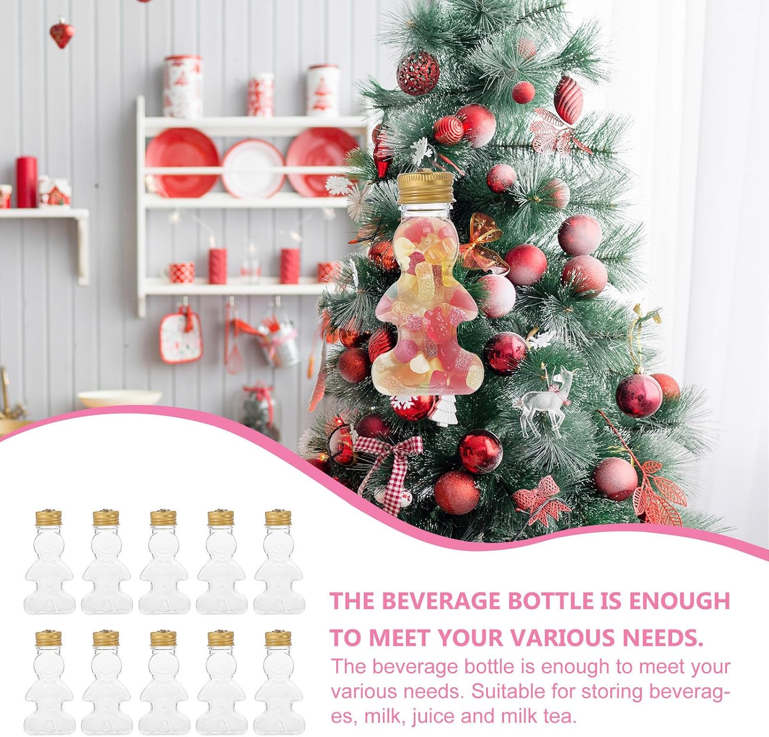 Toddmomy 10pcs Gingerbread Empty Bottle with Lid Xmas Tree Pendant