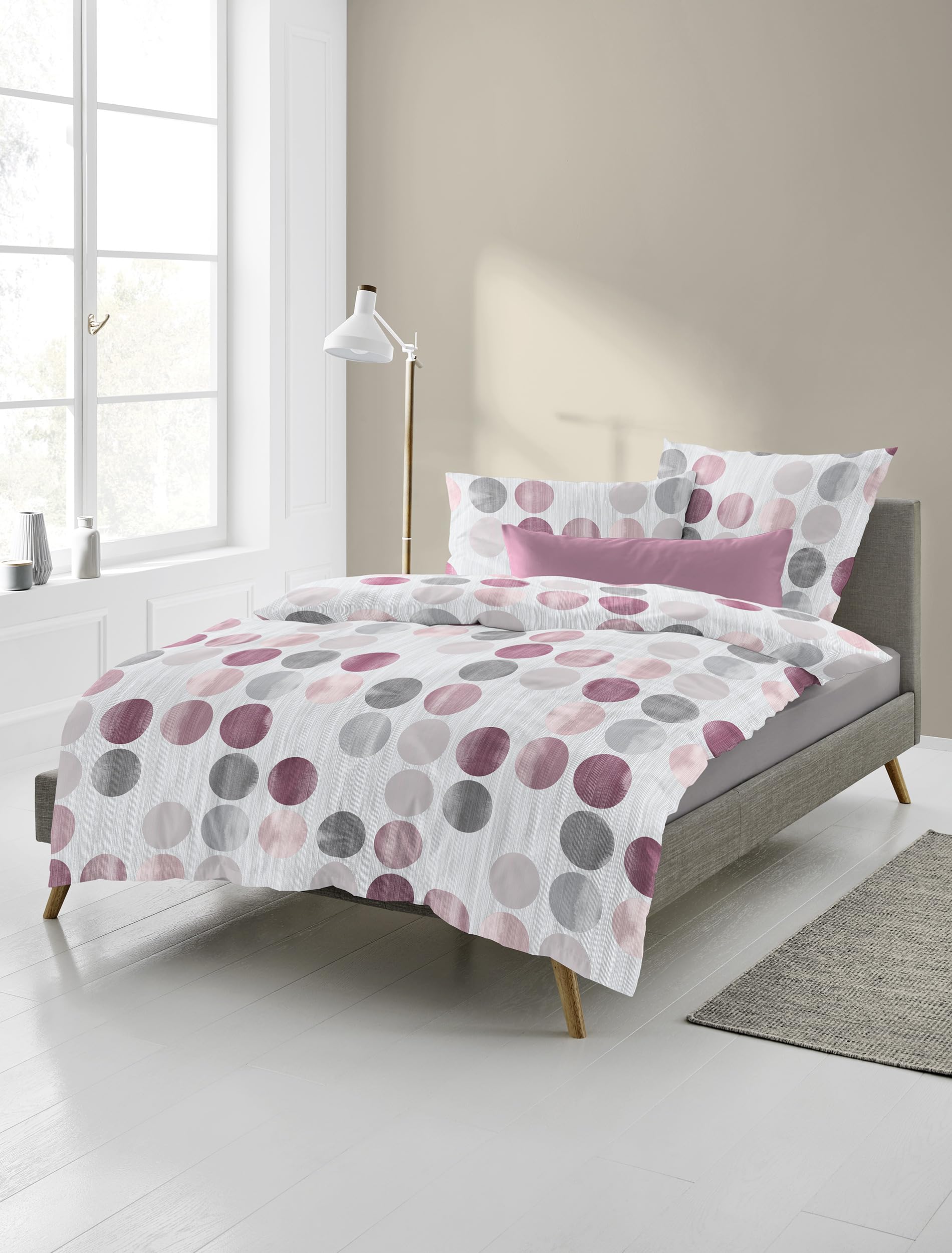 Bierbaum Fraise Bed Linen 4153, Fine Flannelette, Designed In Germany, 60, 155 X 220 + 80 X 80 Cm, Comfort Size
