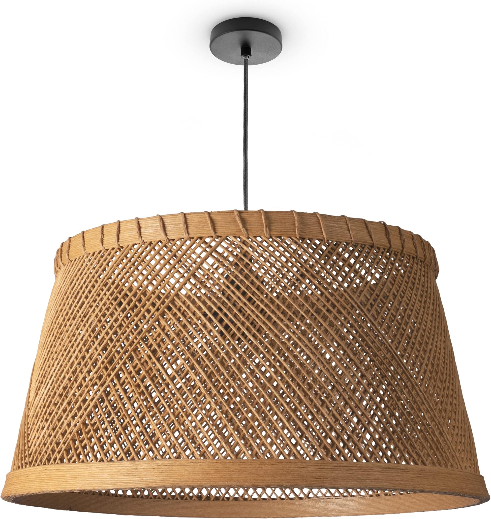 HOFSTEIN Messerotti Boho Tischlampe – Metall/Rattan, Schwarz/Natur, E27, 36,5 Cm, Mit Kabel-Schalter