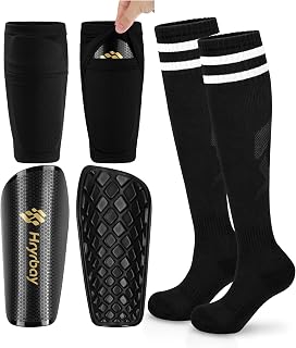 Kids Soccer Shin Guards with Sleeves and Socks Youth Shin Pads Set | High-Strength PP Shell, EVA Backing, Age 3-16, Protective Lightweight Soccer Equipment, Ideal for Playing Training