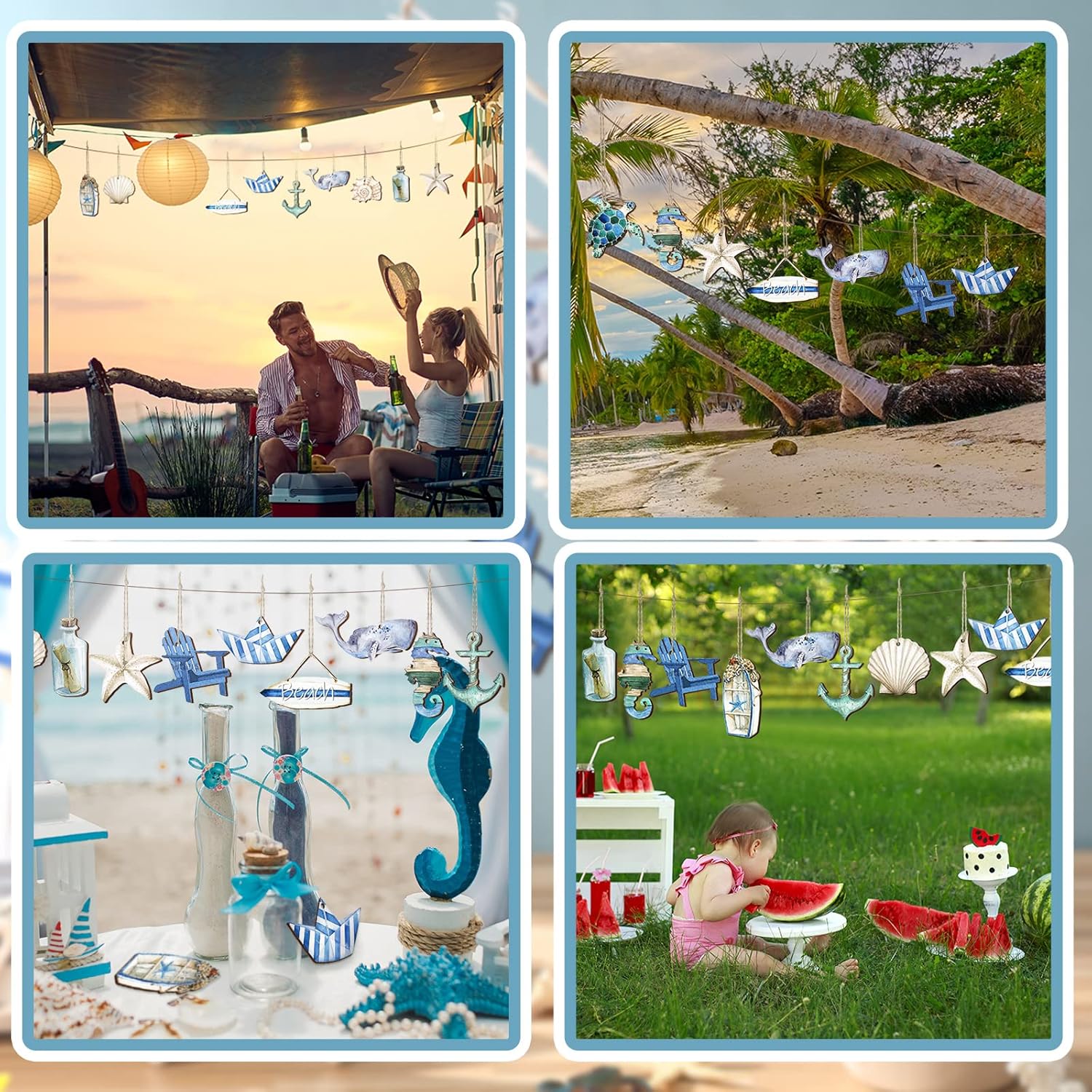 Maitys 36 Pcs Beach Wooden Ornaments Ocean Summer Tree Decorations Coastal Nautical Seaside Wood Cutouts Navigation Hanging Ornaments Xmas Decorations for Home Tree Wall Wreath Crafts(Beach Sea) - Image 7