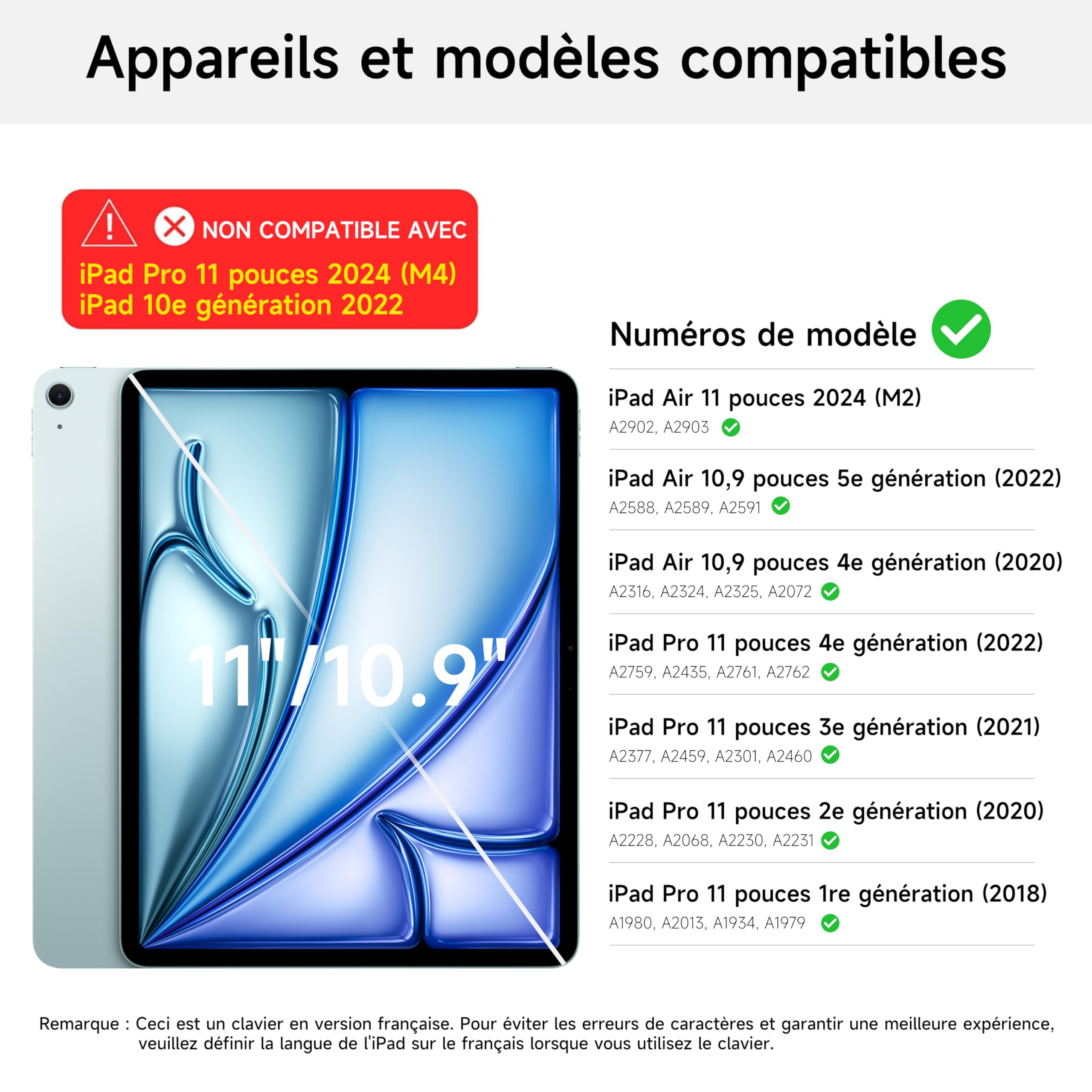 Clavier pour iPad Air 11 pouces (M3/M2,2025/2024), Air 5e/4e Gen et iPad Pro 11" (4e/3e/2e/1re Gen) avec Design magnétique Flottant,Pavé Tactile Multi-Touch,Rétroéclairées,Magic Keyboard,AZERTY,Noir