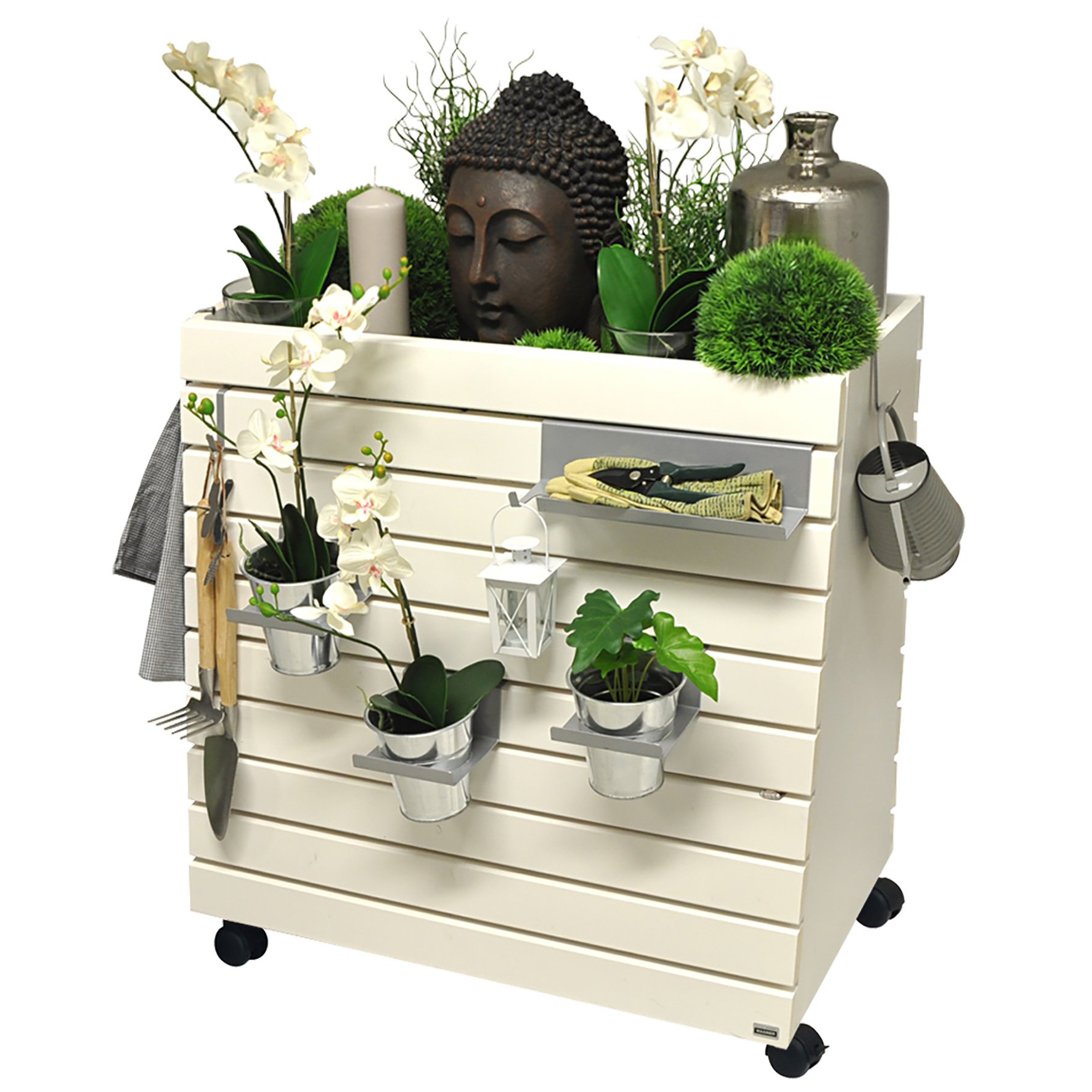 WAGNER GreenFAMILY - Huerto Urbano móvil - GreenBOX - XL - Madera Blanda Maciza, FSC®, Natural, 79 x 80 x 53/43 cm, 4 Ruedas, 2 Frenos, Tapa de Almacenamiento, Incl. Bolsa para Plantas - 25013101