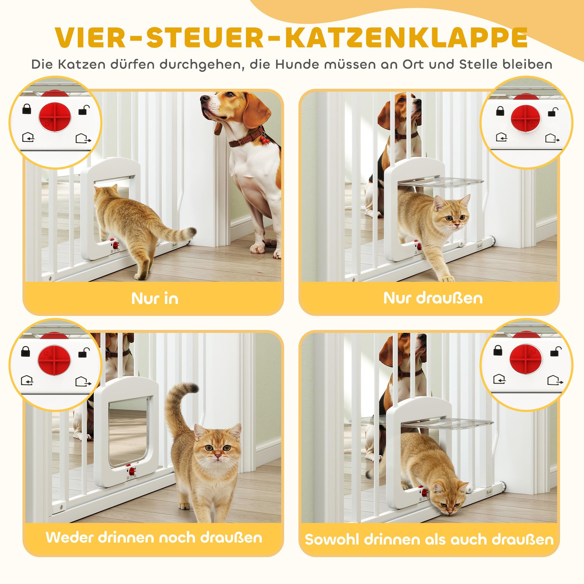 PawHut Treppenschutzgitter mit Katzenklappe ohne Bohren 75-85 cm Weiß