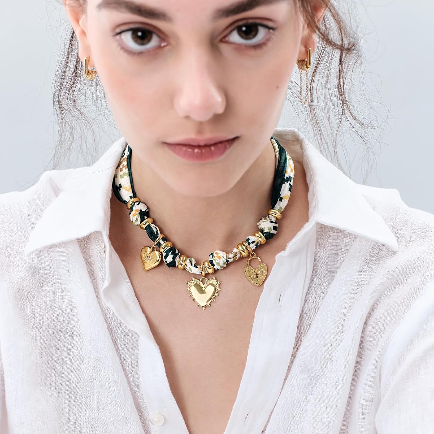 KissYan Scarf Necklace for Women, Bandana Charm Choker with 14K Gold Plated Detachable Star Moon Heart Pendant Fashion Jewelry Gifts - Image 2