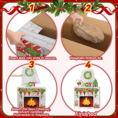Miniatura 4 de Chimenea de cartón para Navidad, accesorio de chimenea de cartón grande 3D, centro de mesa falso con chimenea sintética para decoración de fondo de